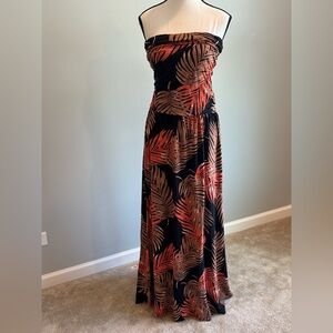 Lascana by Venus Black and Coral Leaf Print Maxi Dress, size XL